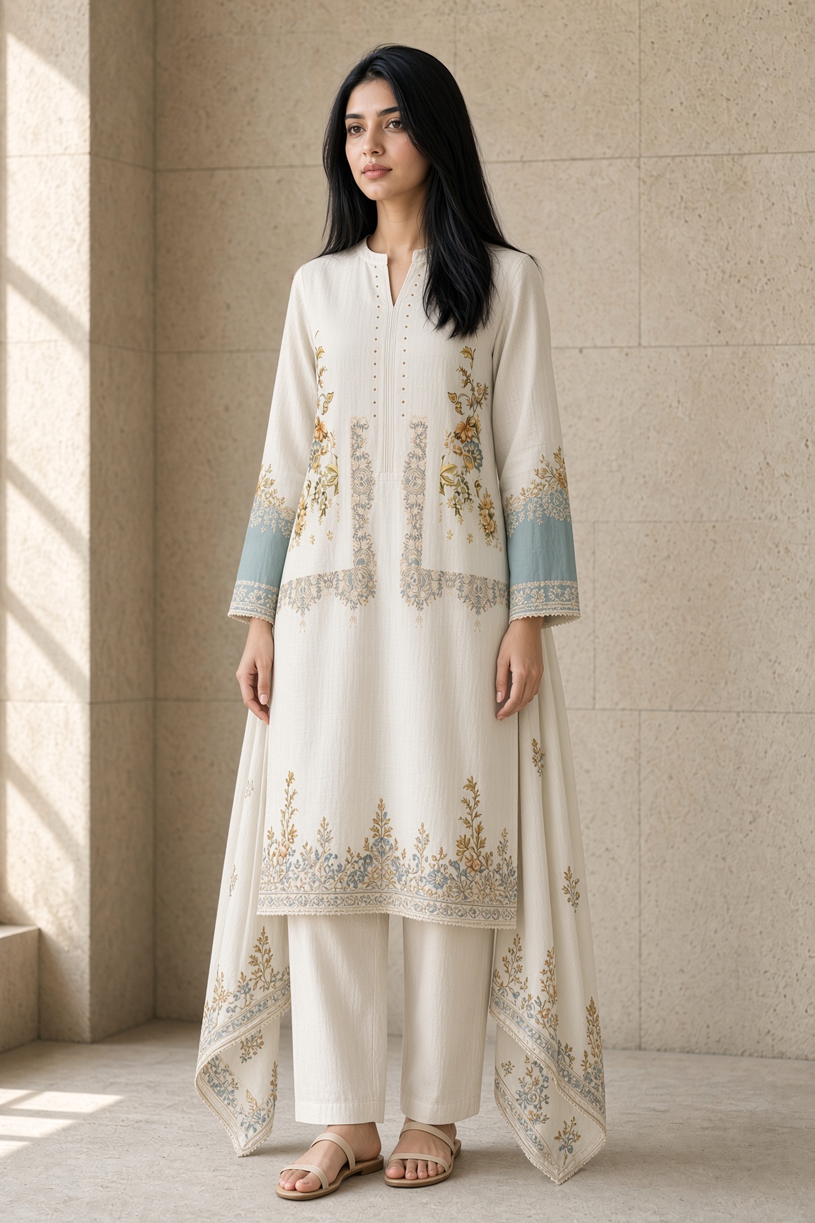 Embroidered Lawn Suit – Ivory