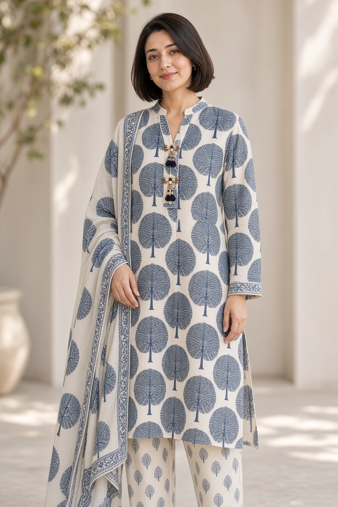 Embroidered Lawn Suit – Ivory Border