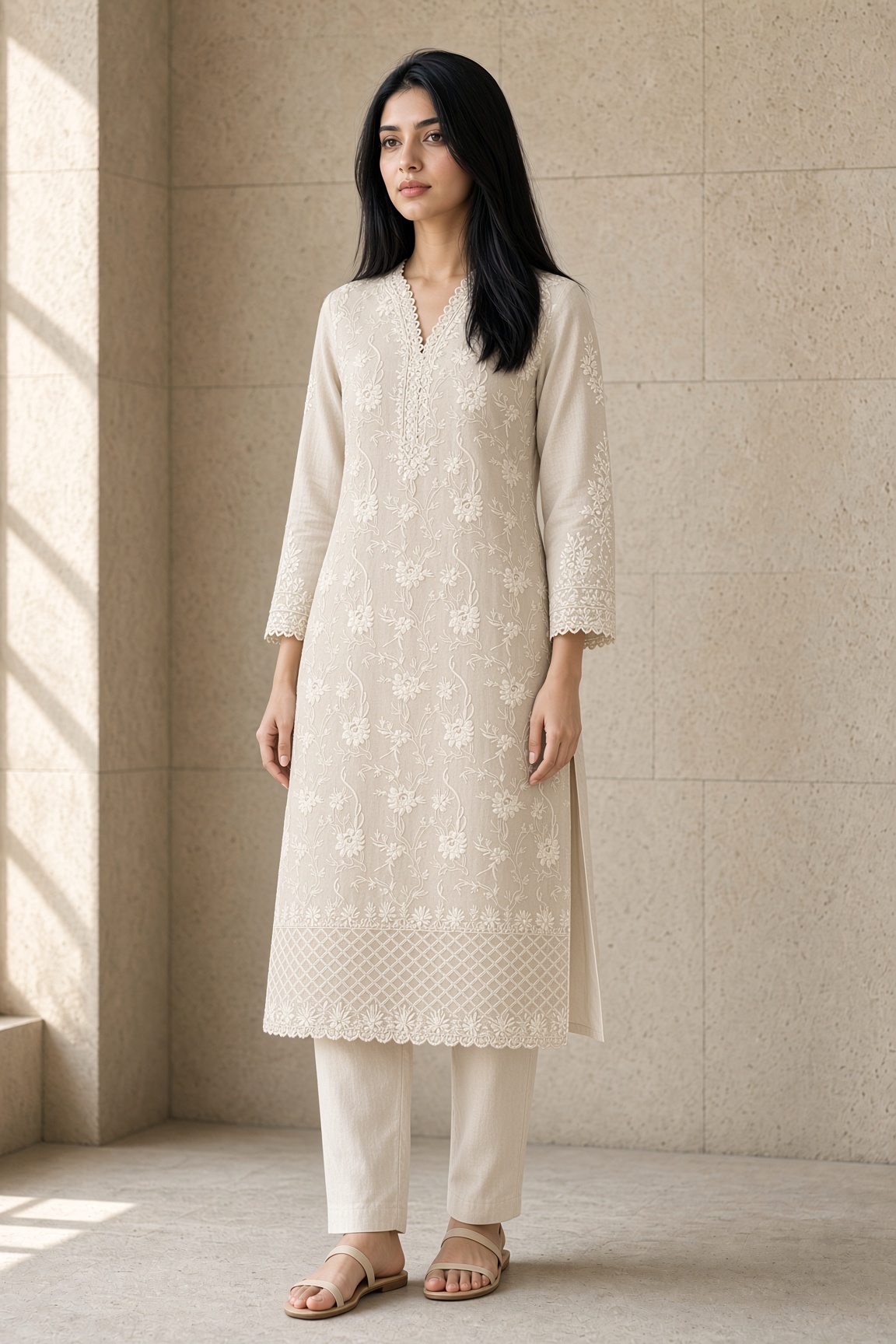 Embroidered Lawn Suit – Ivory Hem